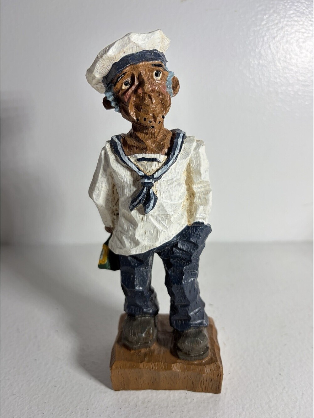 Nautical Sailor with Bottle Figurine Blue White 7” Resin